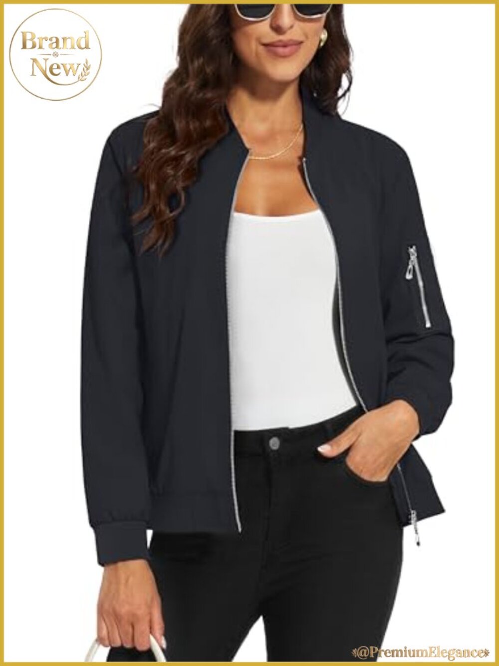 Women's Lightweight Bomber Jacket Windbreaker Zip-up 5 Pockets Water Resistant